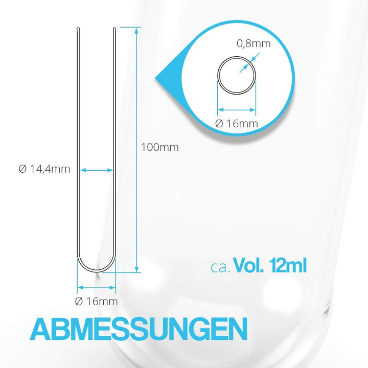 Tuuters Glas Reagenzgläser mit Korken (dunkelbraun), 100 Stück, (100 x Ø16 mm), 100 x Ø16 mm