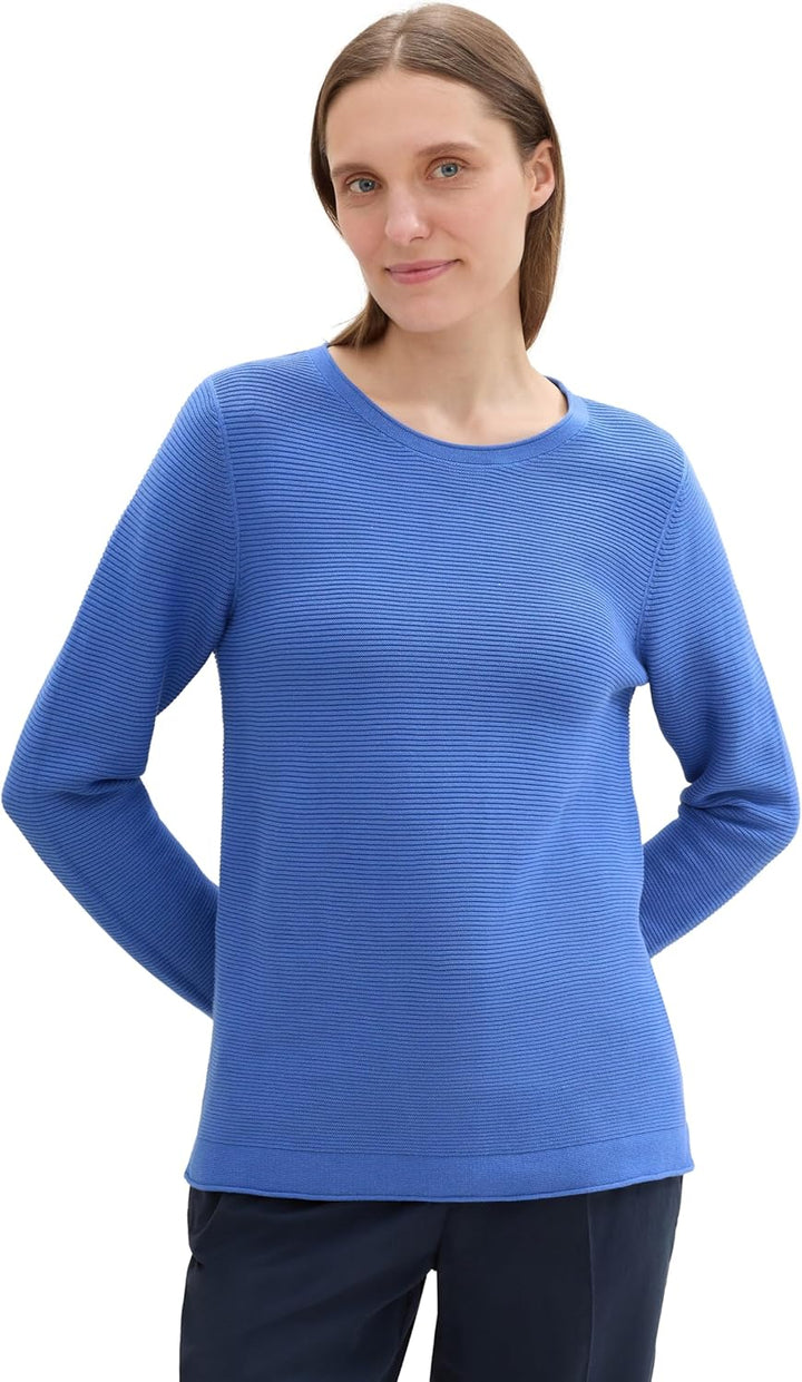 TOM TAILOR Damen Basic Strickpullover aus Bio-Baumwolle S 10619 - Preppy Jean Blue, S 10619 - Preppy