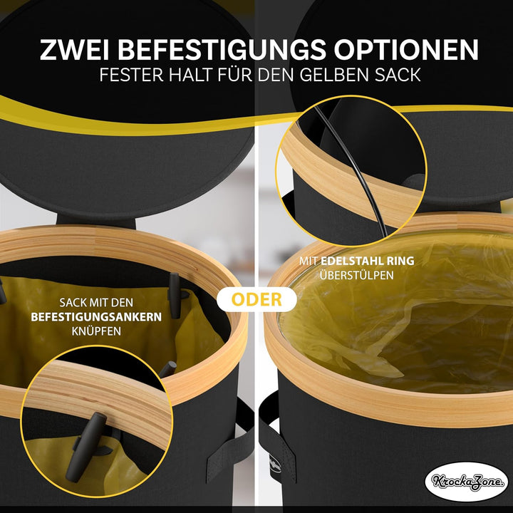 Gelber Sack Ständer mit Tragetasche & gelbe Säcke - Stabiler Müllsackständer, Mülleimer mit Deckel g