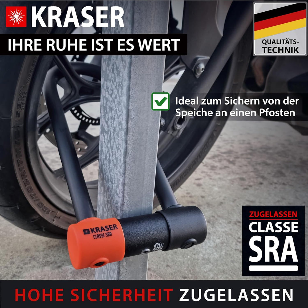 KRASER KR85M Anti-Diebstahl Motorrad Fahrradschloss Bügelschloss Vorhängeschloss U Homologiert SRA-S