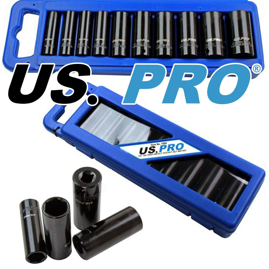 US PRO B1680 Steckschlüssel-Set, 10-teilig, 0,95 cm (3/8 Zoll), tief, metrisch, 10-24 mm, Blau