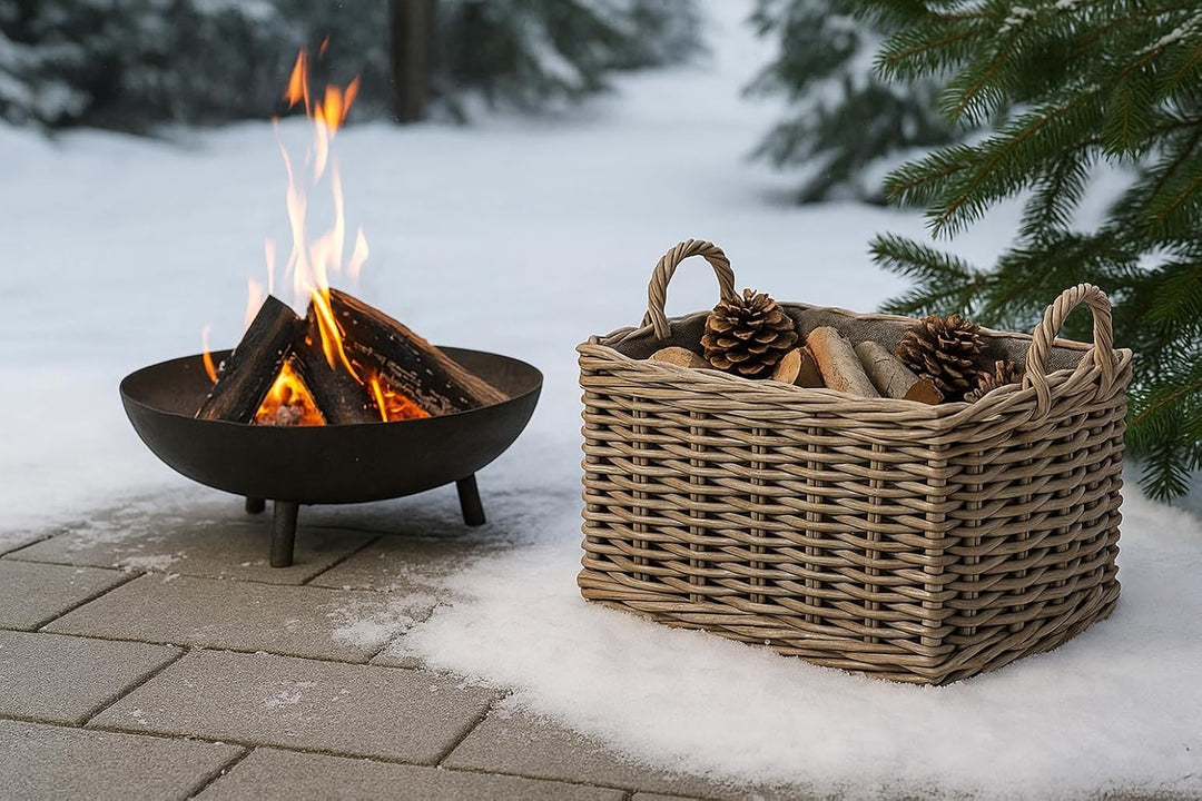 Kobolo Holzkorb Kaminkorb rechteckig Kubu grey - Rattan - Stoff dunkel -, Grau Braun