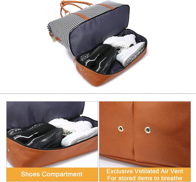 Sucipi Reisetasche Damen, Weekender Gross Canvas PU-Leder Handgepäck Kliniktasche (XL 53 x 37 x 23 c