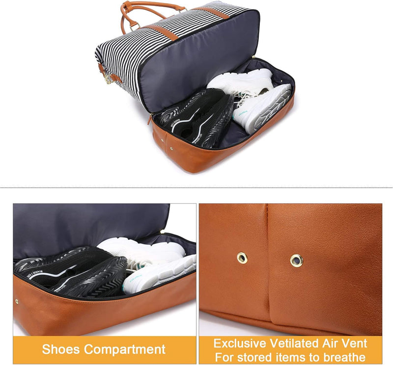 Sucipi Reisetasche Damen, Weekender Gross Canvas PU-Leder Handgepäck Kliniktasche (XL 53 x 37 x 23 c