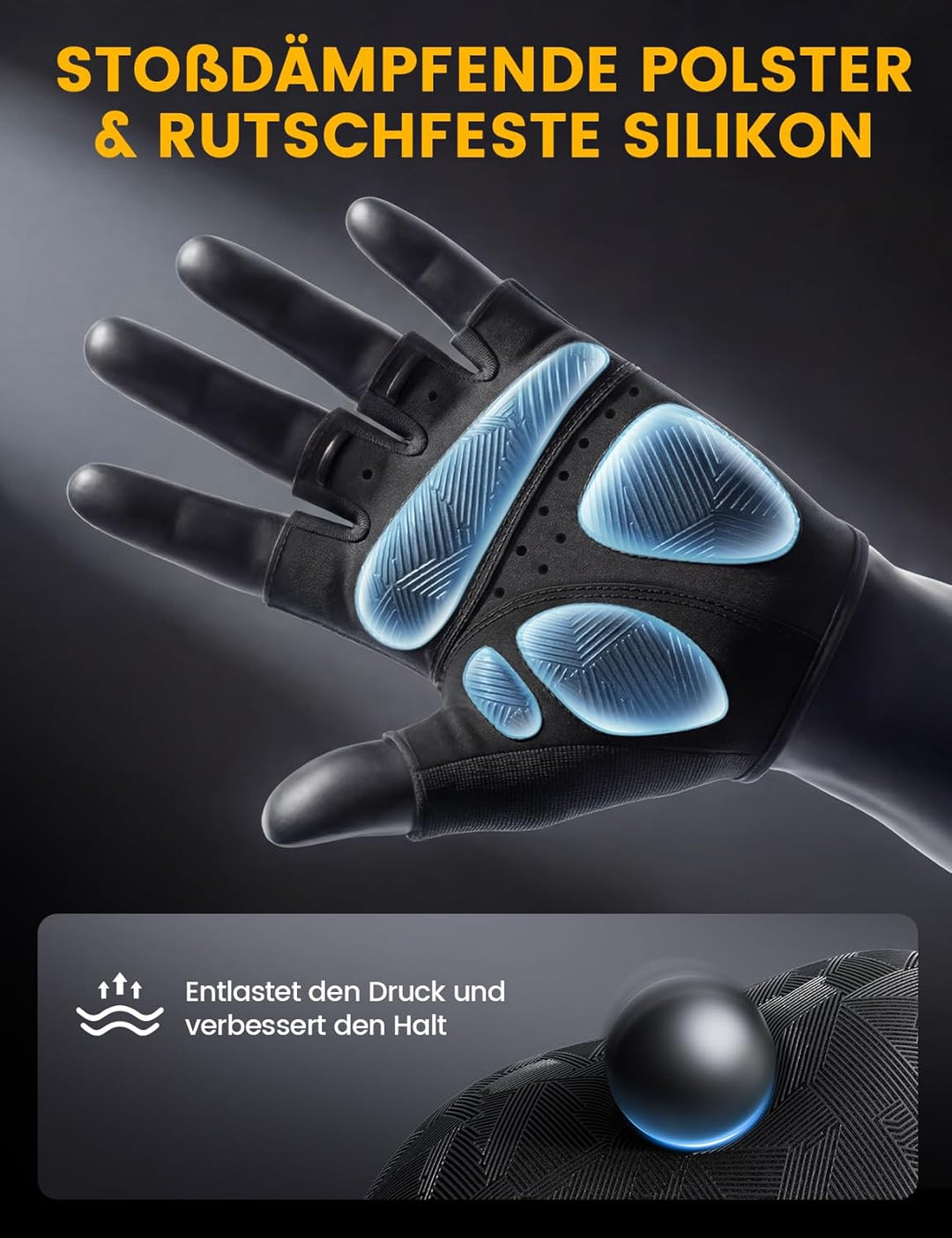 Lamicall Fahrradhandschuhe Herren & Damen, Fitness Handschuhe - [Stossdämpfend & Atmungsaktiv] Halbf