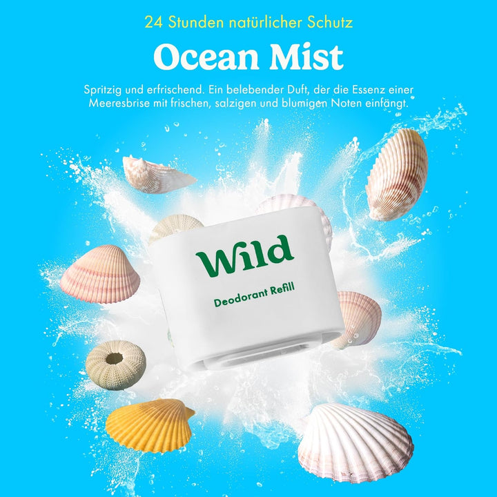 Wild - Das Komplette Starter-Set - Lilafarbener Deobehälter mit 5 x 40g Nachfüllpacks in verschieden