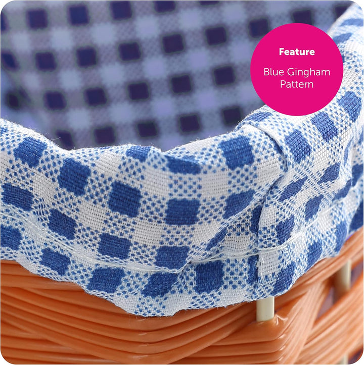 Ilovefancydress Korb mit befestigtem Gingham-Stoffeinsatz und Griff, Kunststoff, ideales Accessoire