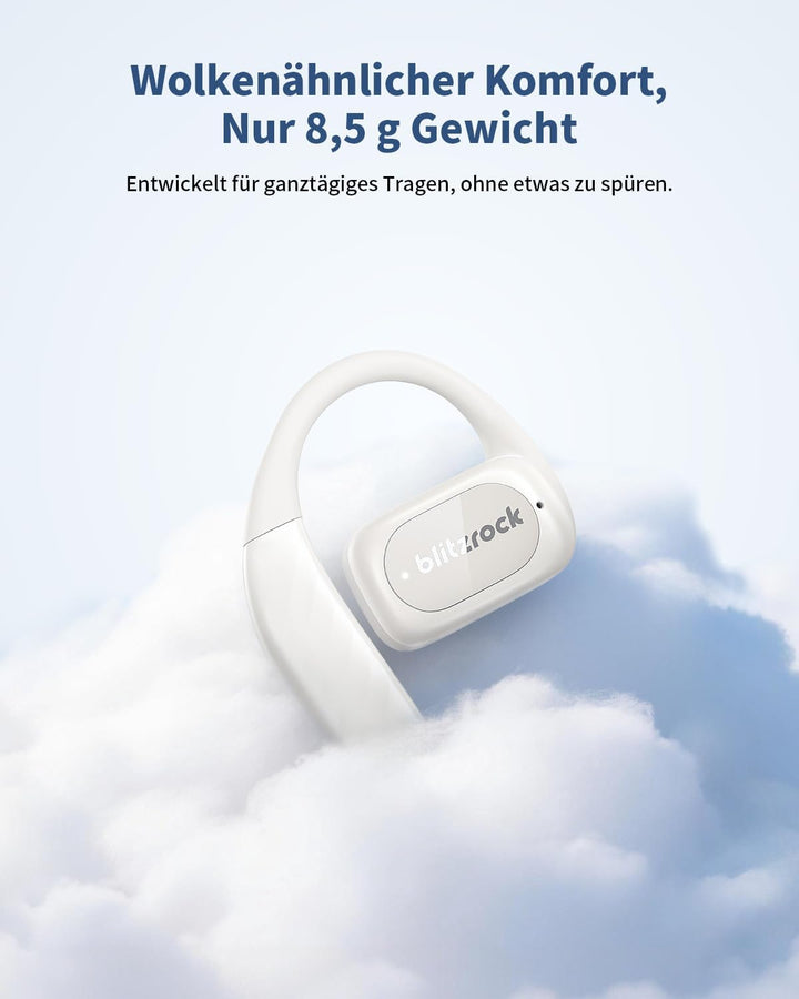 BlitzRock Open Ear Kopfhörer Kabellos Bluetooth 5.4 mit Ausgewogenem Sound, Weichem Ohrbügel, Krista