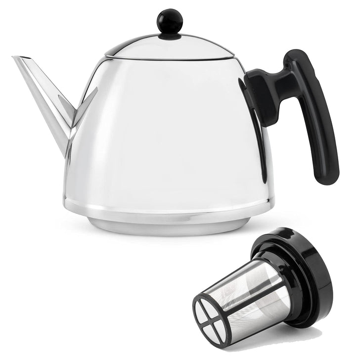 Teekanne Set 1.2 Liter - Edelstahl doppelwandig glänzend - Grosser Teebereiter mit Tee-Filter-Sieb-A