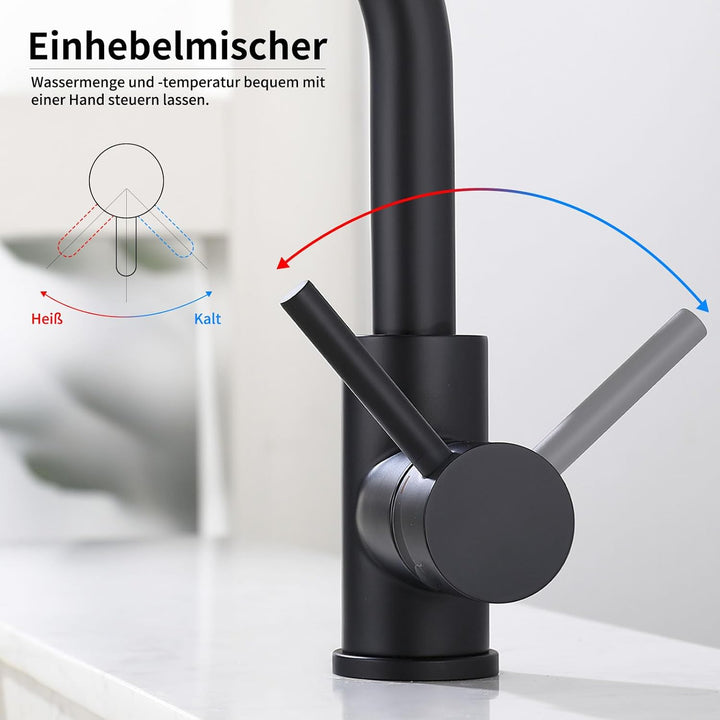 HOMELODY Niederdruck Armatur Bad/Küche Schwarz Waschtischarmatur 360° Drehbar Wasserhahn Bad Armatur