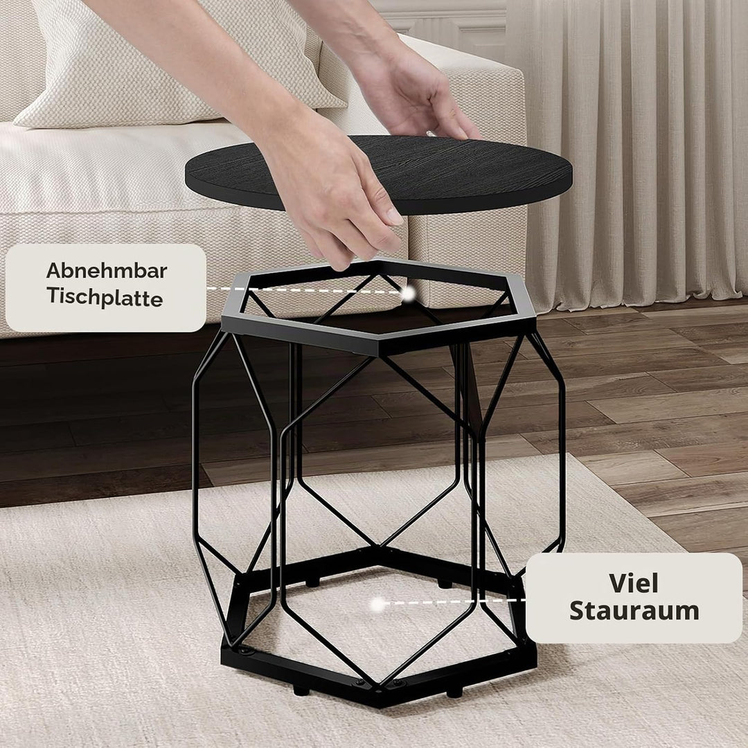 WOLTU 2er Set Couchtisch, Beistelltisch mit runder Tischplatte, Sofatisch mit hohlem Metallrahmen, W