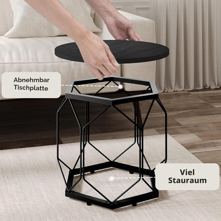 WOLTU 2er Set Couchtisch, Beistelltisch mit runder Tischplatte, Sofatisch mit hohlem Metallrahmen, W