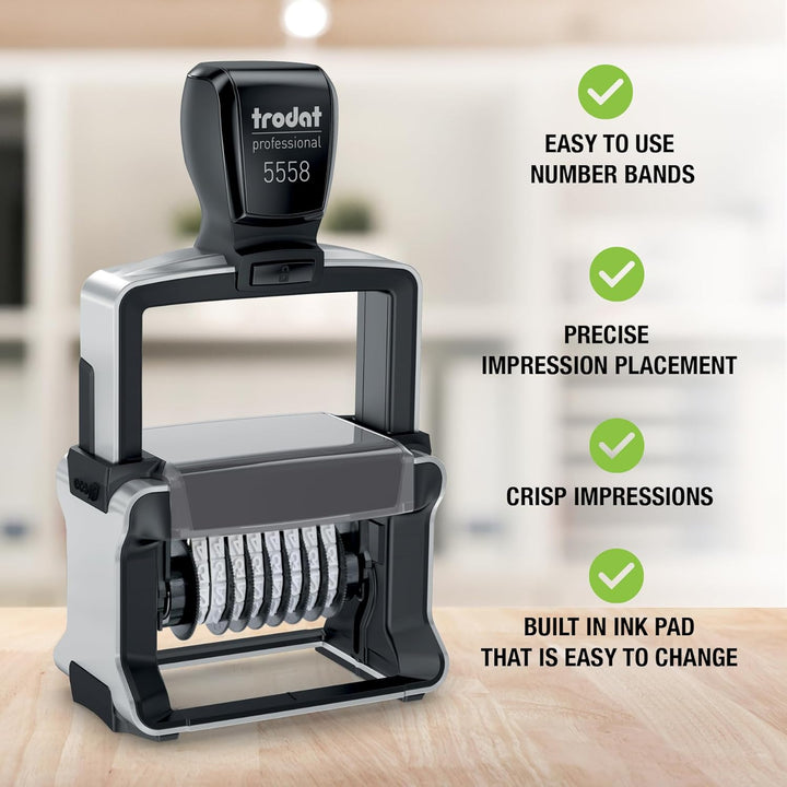 Trodat Professional 5558 Nummernstempel 8 Bänder, Selbstfärbend, 5 mm Schrifthöhe, Abdruck schwarz 8