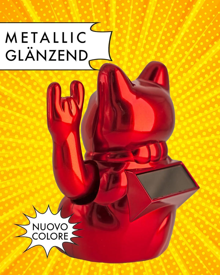 ANGRY CAT Mini Winkekatze Lucky CAT - SOLAR betriebe lustige winkende Rock-Katze mit Heavy-Metal-Zei