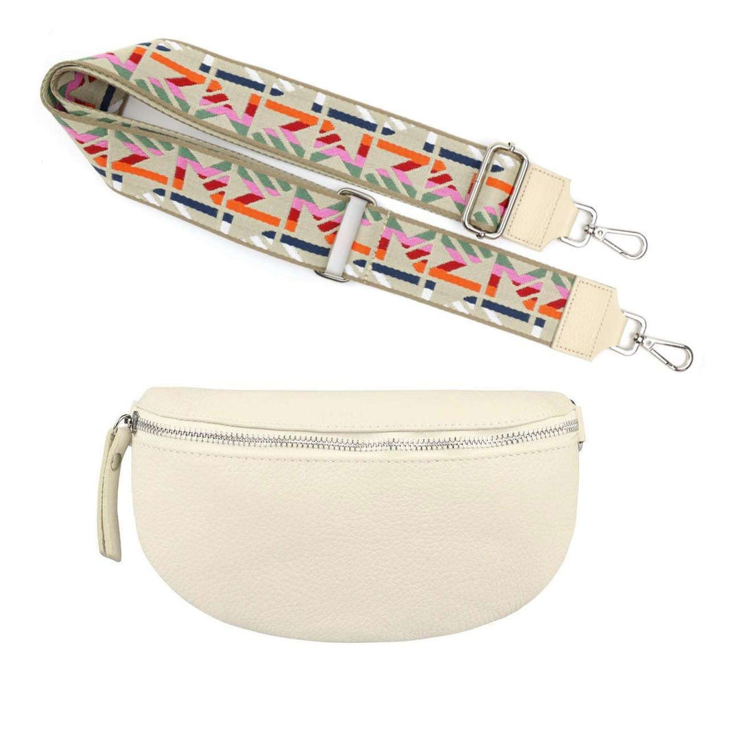 Made in Italy OBC Damen Set Gürteltasche + Schultergurt Leder Crossbody Hüfttasche Bauchtasche Umhän