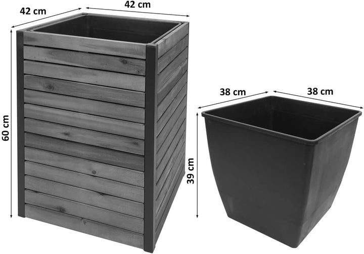 Pflanzkasten HWC-L23, Hochbeet Blumenkasten, Outdoor Akazie Holz FSC®-Zertifiziert Aluminium - 60x42