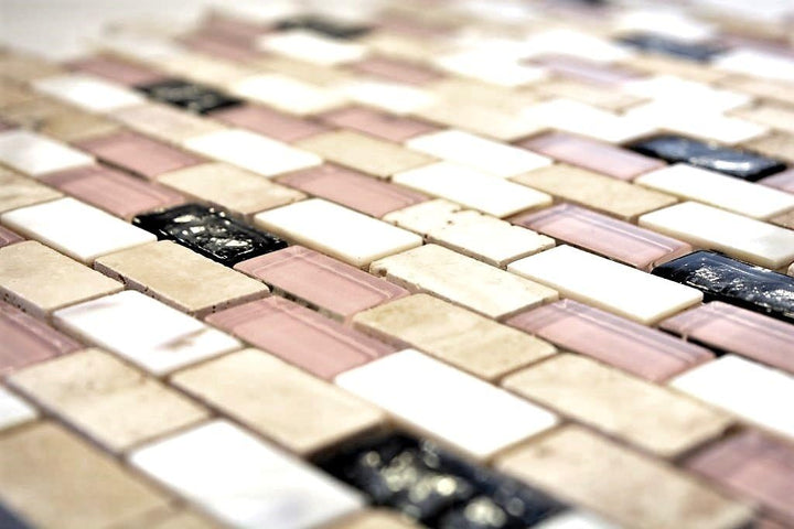 Mosaik Fliese beige Brick Glasmosaik Crystal Stein Muschel für WAND BAD DUSCHE KÜCHE FLIESENSPIEGEL
