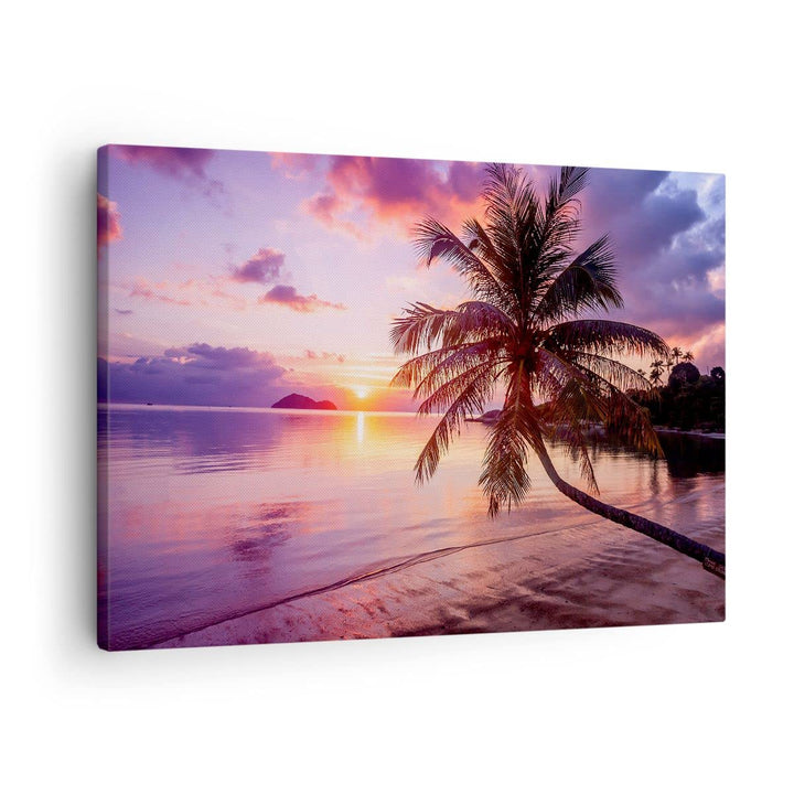 Bilder auf Leinwand Strand Meer Palme Leinwandbild mit Rahmen 70x50cm Wandbilder Dekoration Wohnzimm