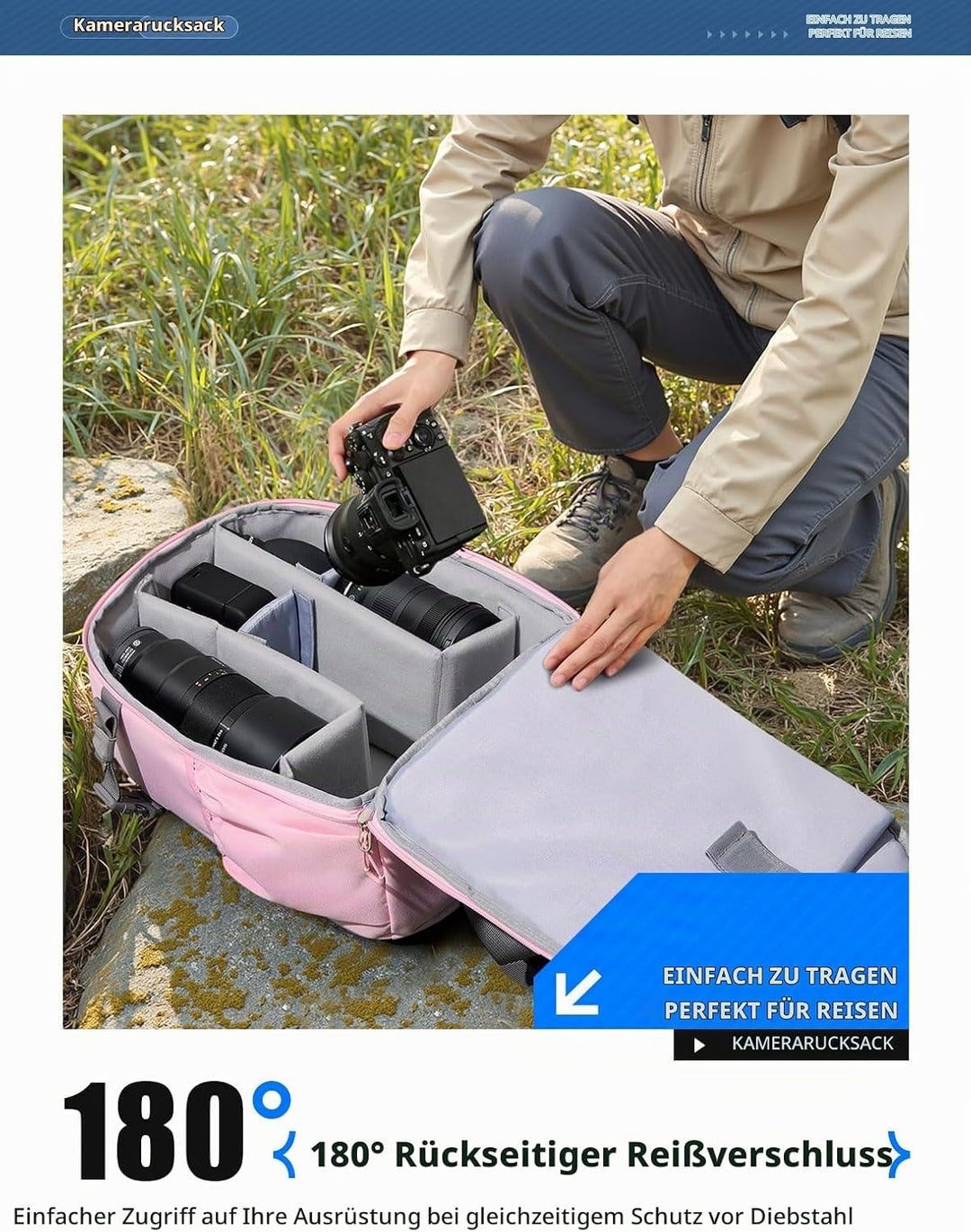 llano Kamerarucksack für DSLR/SLR/Spiegellose Kameras – Wasserabweisender Fotorucksack mit Laptopfac
