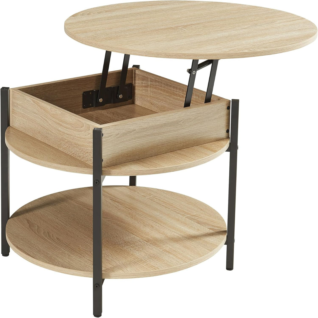 [en.casa] Couchtisch mit Hebeplatte rund Kandas Wohnzimmertisch mit Stauraum Ø70 x 49 cm Kleiner Tis