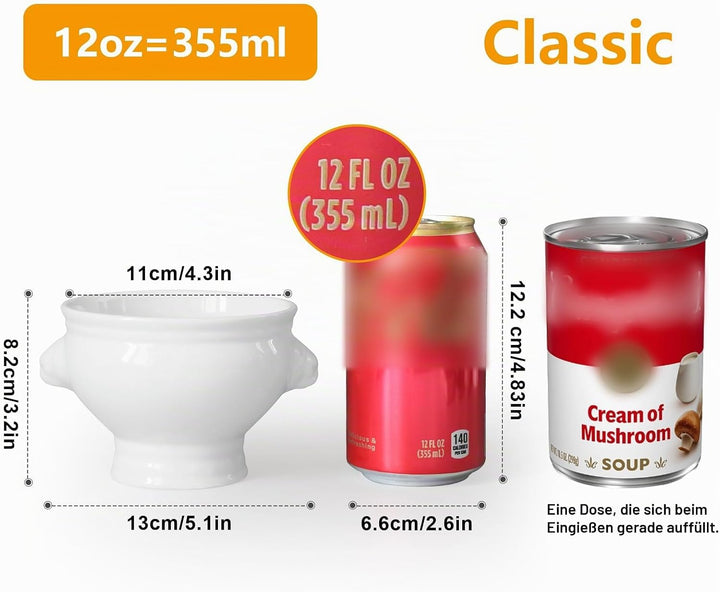 Cinf Keramik 354 ml Satz von 4 Löwenkopf Porzellan Suppenschalen Weiss – Ohne Deckel, Mikrowellengee