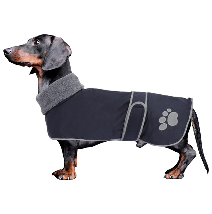 Geyecete-Hunde Wintermantel fur Dackel,Hundejacken mit plüschfutter und Kabelbaumloch,Wasserdichter