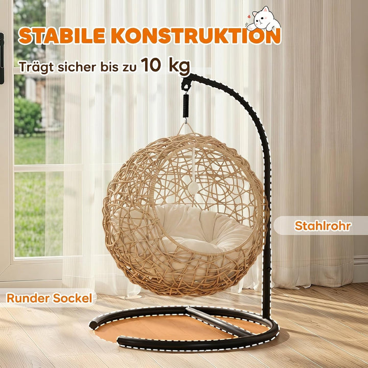 PawHut Katzenschaukel Rattan Hängesessel für Katzen mit Waschbarem Kissen und Spielball, hängendes K