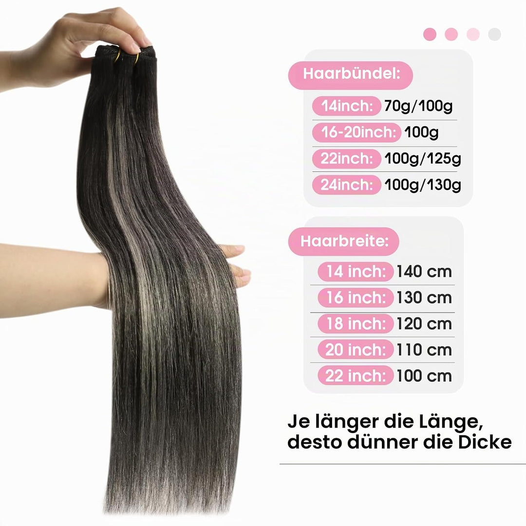 YoungSee Echthaar Tressen Ombre Silber Tressen Echthaar Lang 55cm Haartressen Echthaar Remy Echthaar