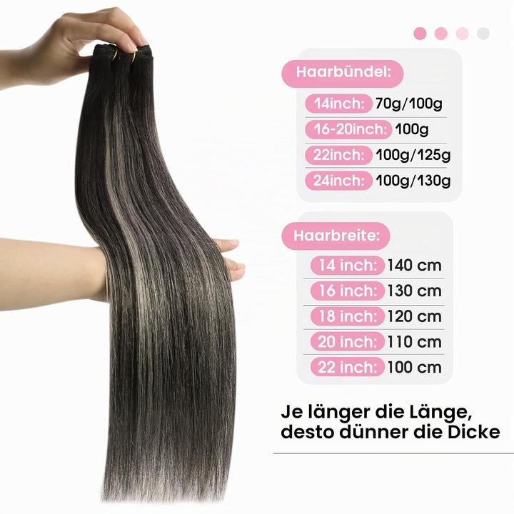 YoungSee Echthaar Tressen Ombre Silber Tressen Echthaar Lang 55cm Haartressen Echthaar Remy Echthaar
