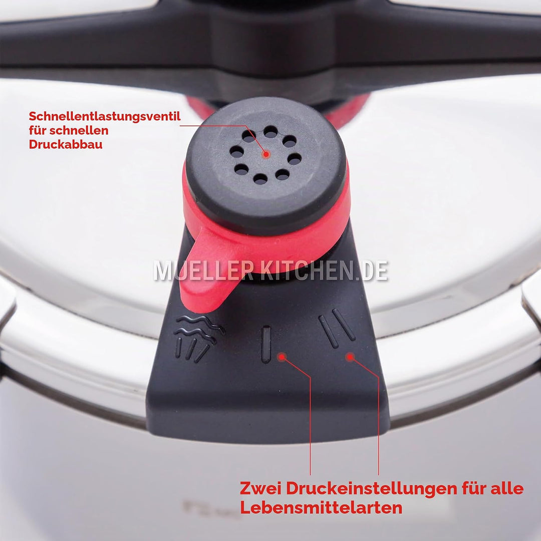 Muller Kitchen Schnellkochtopf (Edelstahl, Induktionsboden, Druckanzeige) (6 l) 6 Liter, 6 Liter