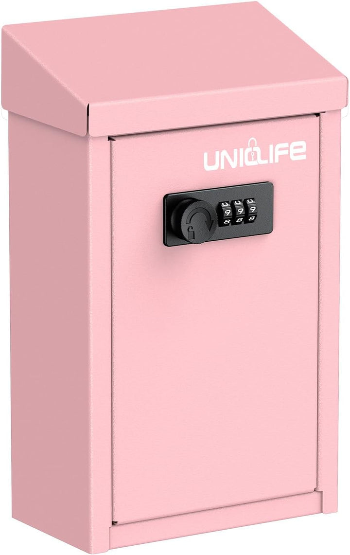Uniclife Rosa Metall Wandbriefkasten mit Schlitz oben, Schlüssel-Dropbox mit Zahlenschloss für ausse