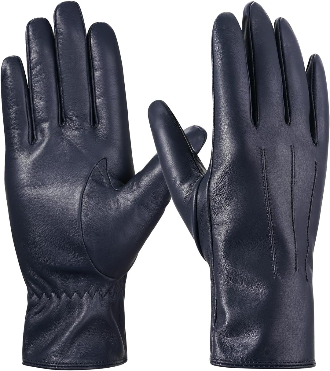 BISON DENIM Lederhandschuhe Damen Winter Touchscreen Kaschmir Gefüttert XXL Tiefblau, XXL Tiefblau