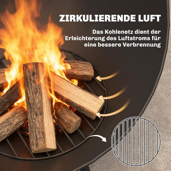 Outsunny Feuerschale 60 x 53 x 66cm verstellbar Feuerstelle mit Schürhaken Kohlegitter Ständer Feuer
