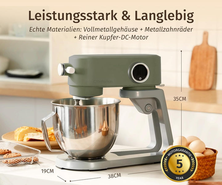 5L Multifunktionale Küchenmaschine, speziell für schwere Teige entwickelt, reiner Kupfer-DC-Motor, l