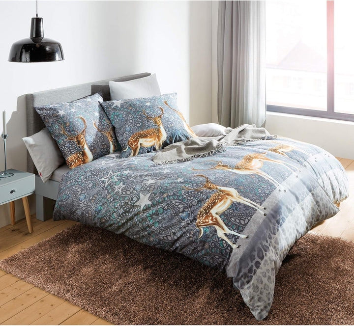 fleuresse Feinbiber Bettwäsche Aspen Rehe Silbergrau 1 Bettbezug 135 x 200 cm + 1 Kissenbezug 80 x 8
