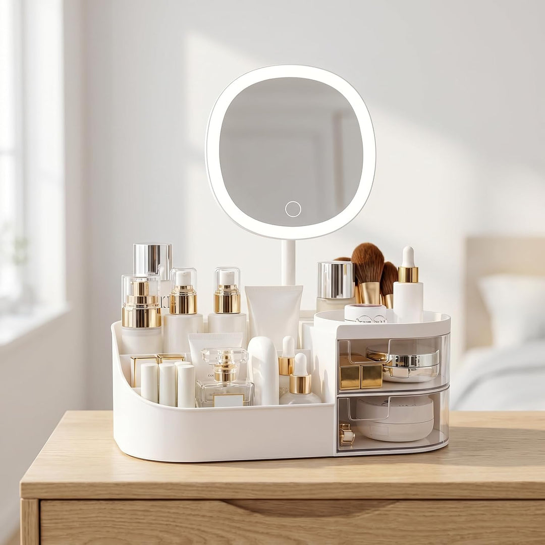 Joyan Make Up Kosmetik Organizer mit LED Spiegel und Schubladen - Multifunktionale Schminktisch Aufb