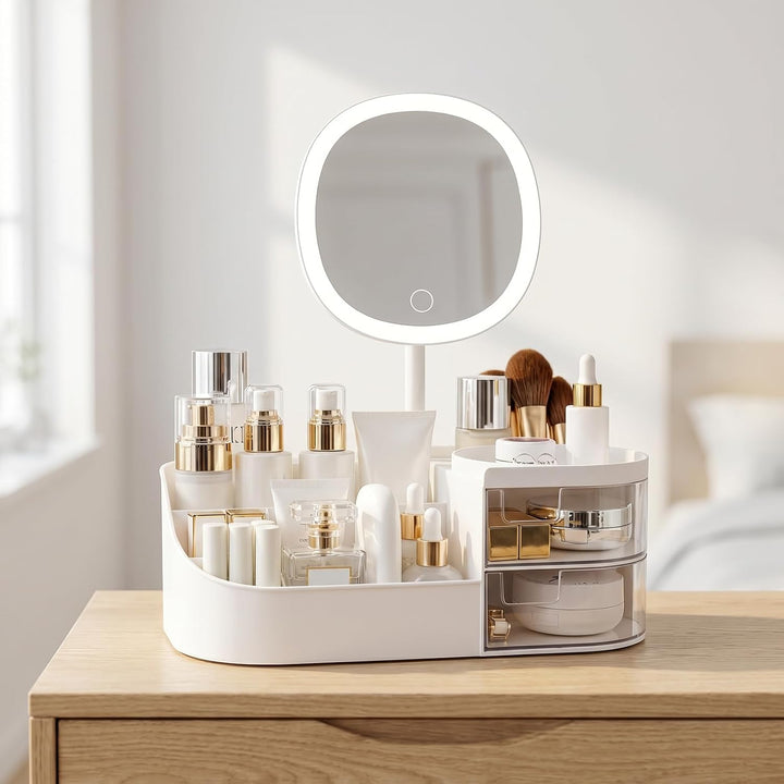 Joyan Make Up Kosmetik Organizer mit LED Spiegel und Schubladen - Multifunktionale Schminktisch Aufb