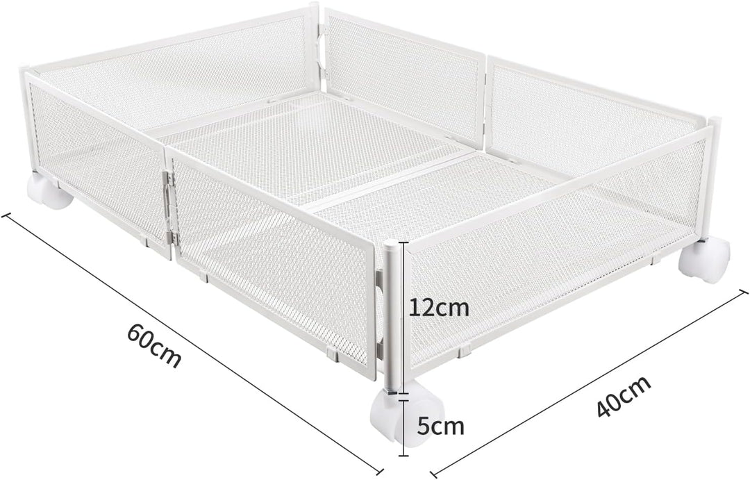 HUOLE Schublade unter dem Bett, zusammenklappbar, aus Metall, Aufbewahrungskorb unter dem Bett, Roll