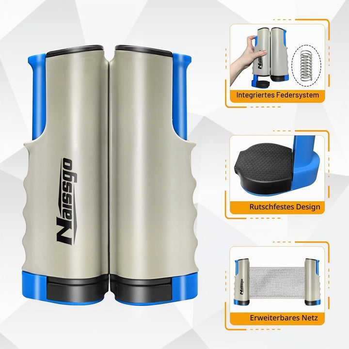 Tischtennis-Set,Tischtennisschläger Profi, 2 Tischtennisschläger, 1 Einziehbarem Netz,8Tischtennis-B