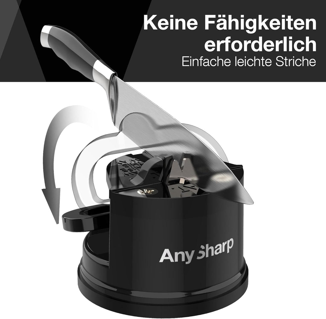AnySharp Messerschärfer | Freihändige Sicherheit, PowerGrip Saugnapf | Sicheres Schärfen aller Küche