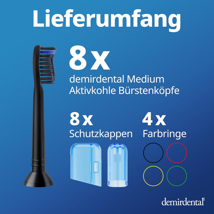 8er demirdental Ersatzbürsten passend für Philips Sonicare, Aktivkohle Aufsätze & Aufsteckbürsten, M