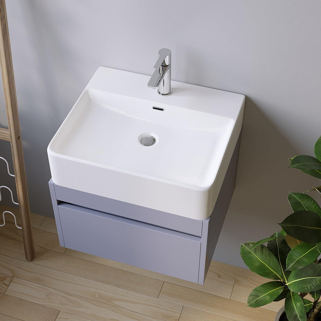 Waschbecken aus Keramik Weiss Eckig 50 x 42 cm Aufsatzwaschbecken für Waschtisch Unterschrank Waschp