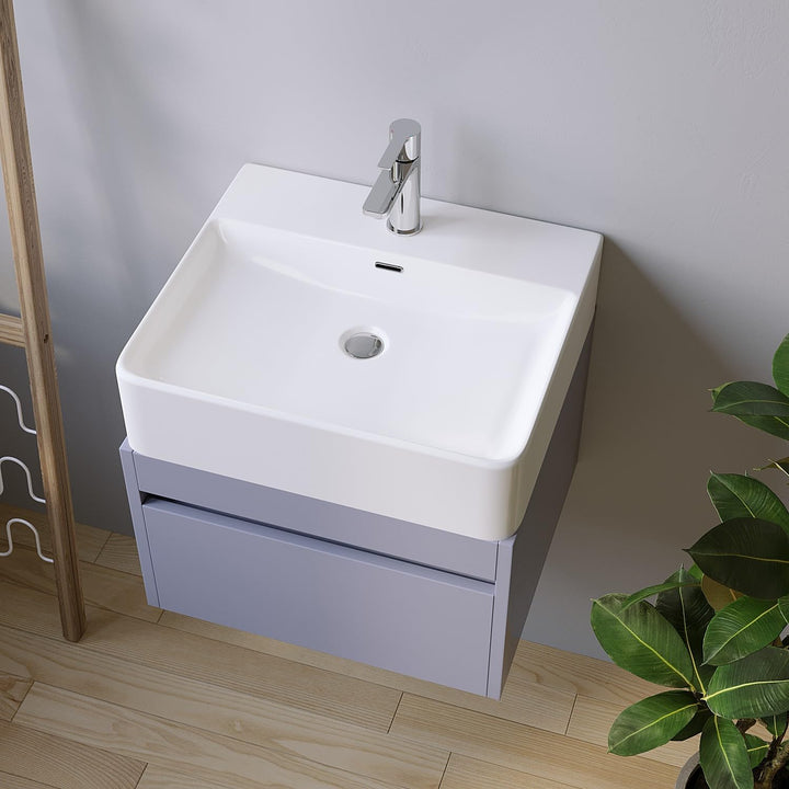 Waschbecken aus Keramik Weiss Eckig 50 x 42 cm Aufsatzwaschbecken für Waschtisch Unterschrank Waschp