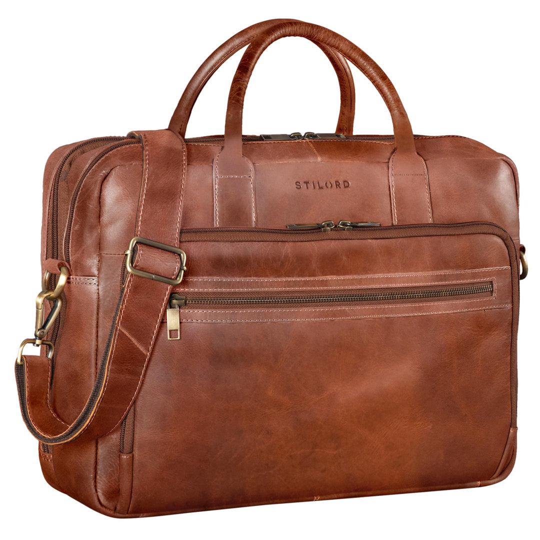 STILORD 'Dawson' Leder Aktentasche Umhängetasche mit Laptopfach 15,6 Zoll Vintage Bürotasche DIN A4
