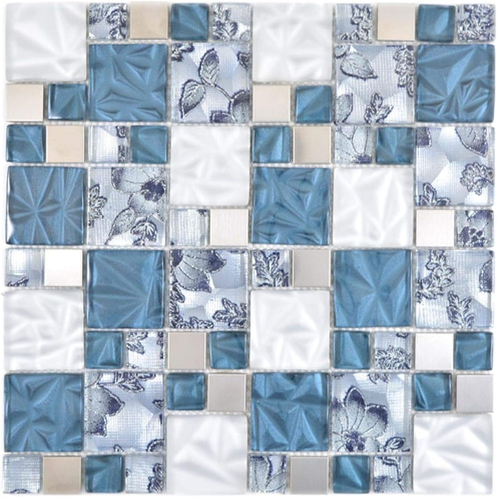 Mosaik Fliese Kombination Crystal/Stahl mix grau/blau für WAND BAD WC KÜCHE FLIESENSPIEGEL THEKENVER