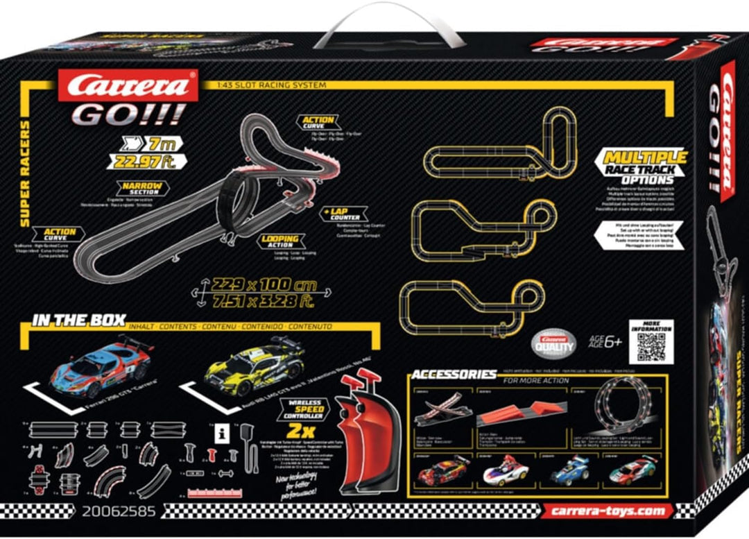 Carrera GO!!! Rennbahn Autorennbahn Super Racers Wireless Set | Grundpackung 62585 | 2 Slotcars inkl