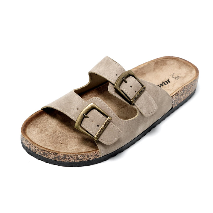 JOMIX Sommer Pantoletten Herren Kunstleder Sandalen Weiche Cork Fussbett Latschen Flache Strandschuh