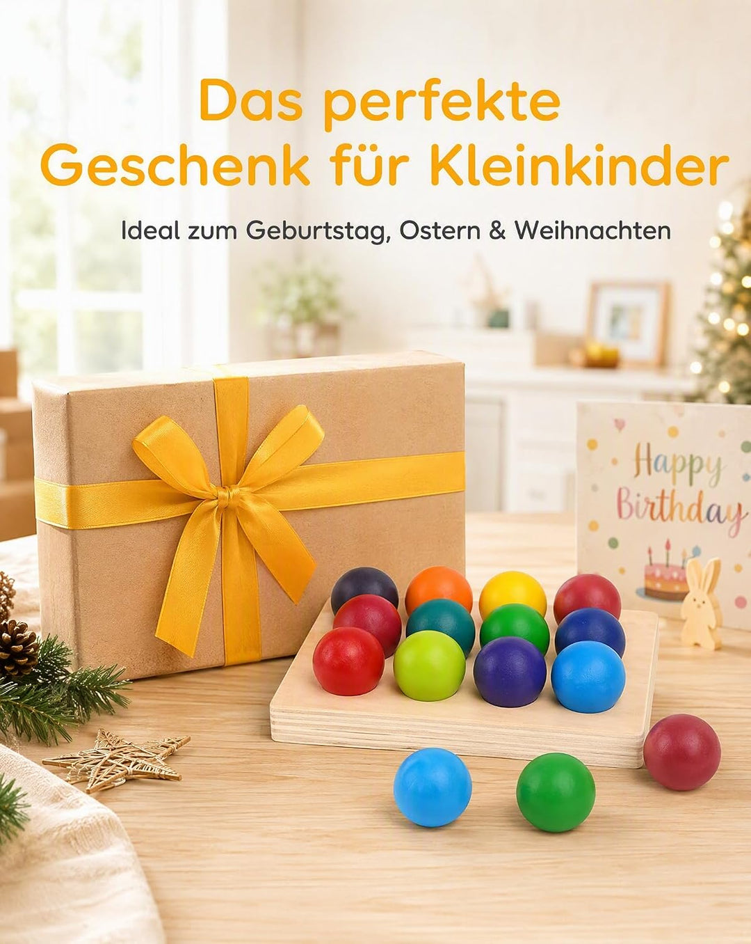 BESTonZON Montessori Holzspielzeug Farbsortierung Lernspiel für Kleinkinder, Regenbogen Sortierbrett