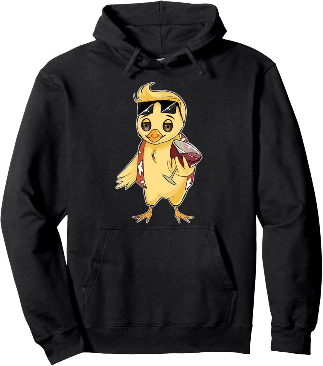 Schnaps Wein Lustig Wein trinkendes Huhn Pullover Hoodie