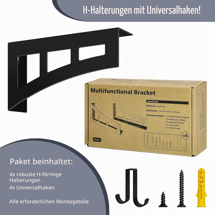4 Stück Regalhalterung Schwarz, Regalträger 15 cm, Regal Winkel mit Haken, Regal Regalwinkel Schwerl